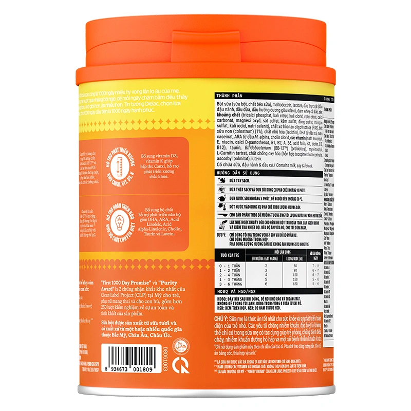 Sữa bột Dielac Gold số 1 (sữa non) 800g (0 - 6 tháng) - Giao bao bì ngẫu nhiên 6
