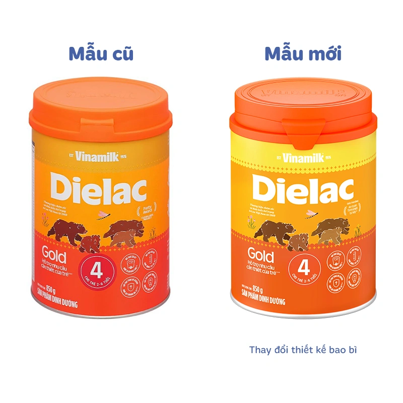 Sữa bột Dielac Gold số 4 (sữa non) hương vani 850g (2 - 6 tuổi) - Giao bao bì ngẫu nhiên 2