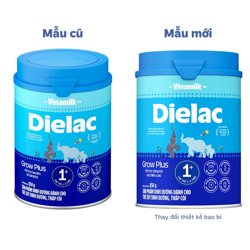 Sữa bột Dielac Grow Plus 1+ (sữa non) hương vani 850g (1 - 2 tuổi) dành cho trẻ suy dinh dưỡng, thấp còi - Giao bao bì ngẫu nhiên 2