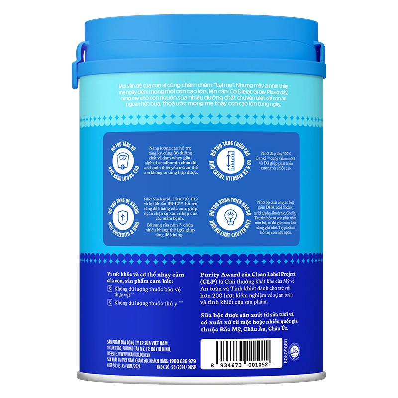 Sữa bột Dielac Grow Plus 1+ (sữa non) hương vani 850g (1 - 2 tuổi) dành cho trẻ suy dinh dưỡng, thấp còi - Giao bao bì ngẫu nhiên 3