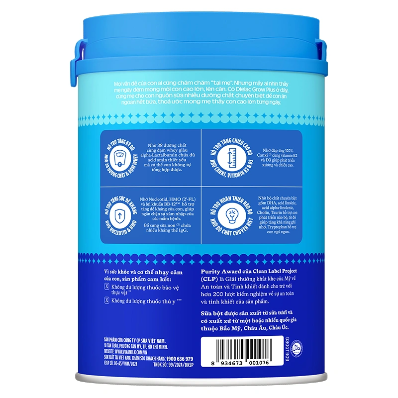 Sữa bột Dielac Grow Plus 2+ (sữa non) hương vani 850g (2 - 10 tuổi) dành cho trẻ suy dinh dưỡng, thấp còi - Giao bao bì ngẫu nhiên 3