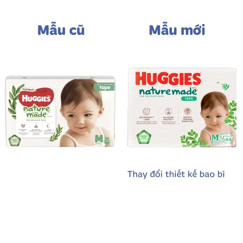 Tã dán Huggies Platinum nature made siêu cao cấp size M 64 miếng (6 - 11 kg) - Giao bao bì ngẫu nhiên 2
