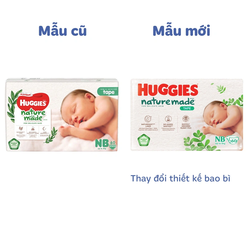 Tã dán Huggies Platinum nature made siêu cao cấp size NB 60 miếng (Dưới 5 kg) - Giao bao bì ngẫu nhiên 2