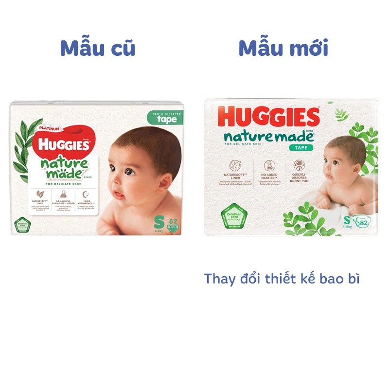 Tã dán Huggies Platinum nature made siêu cao cấp size S 82 miếng (4 - 8 kg) - Giao bao bì ngẫu nhiên 2