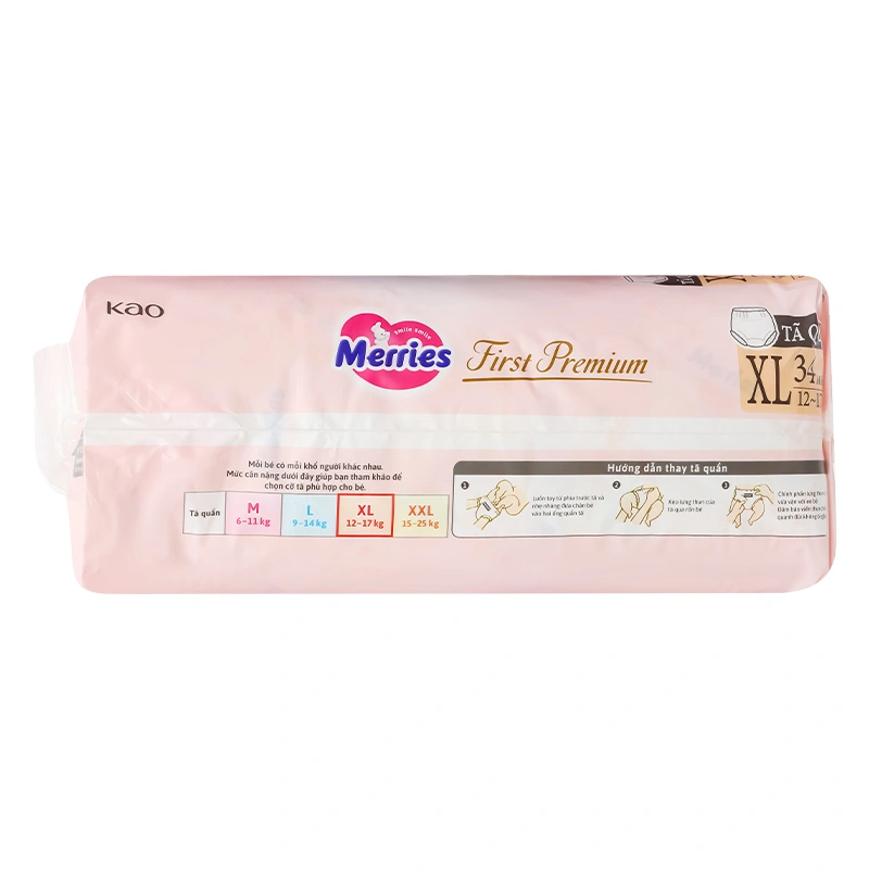 Tã quần Merries First Premium size XXL 24 miếng (15 - 25 kg) 24