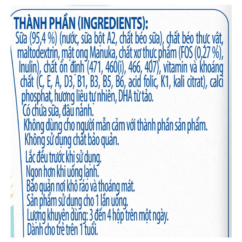 Thùng 24 hộp sữa bột pha sẵn GrowPLUS+ A2 BETA - CASEIN 1+ 110ml (từ 1 tuổi) 12