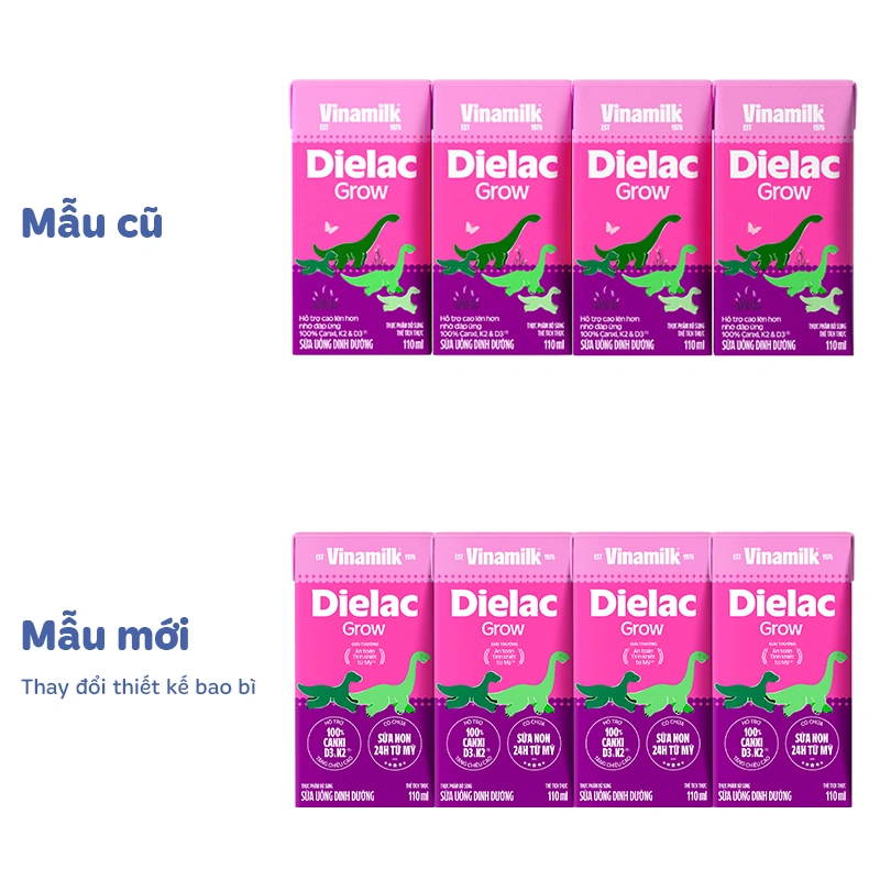 Lốc 4 hộp sữa non pha sẵn Dielac Grow 110 ml (từ 1 tuổi) - Giao bao bì ngẫu nhiên 10