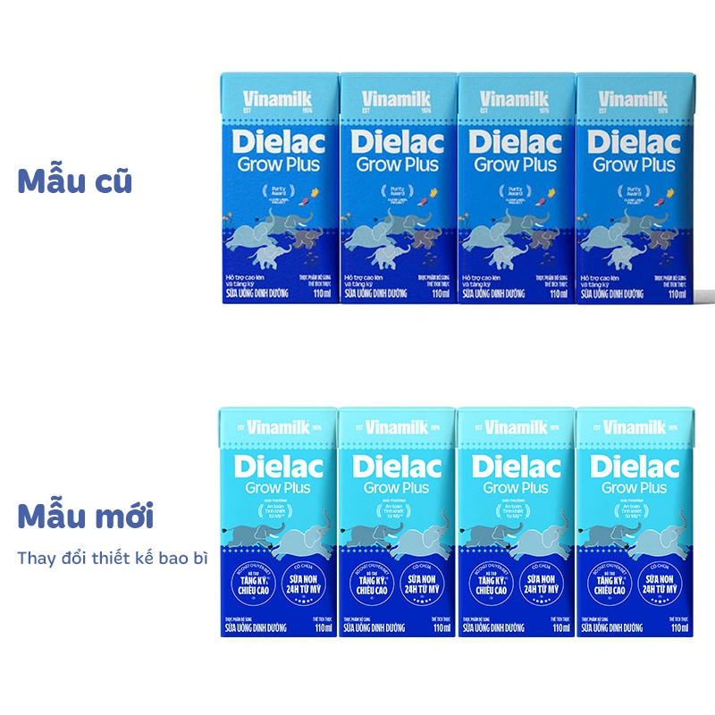 Lốc 4 hộp sữa non pha sẵn Dielac Grow Plus 110 ml (từ 1 tuổi) - Giao bao bì ngẫu nhiên 12