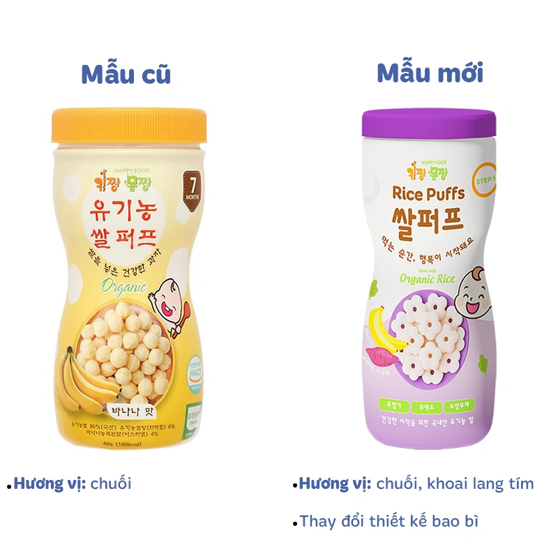 Bánh gạo bi tan ăn dặm Happy Food Organic vị chuối và khoai lang tím lon 40g (từ 7 tháng) 2