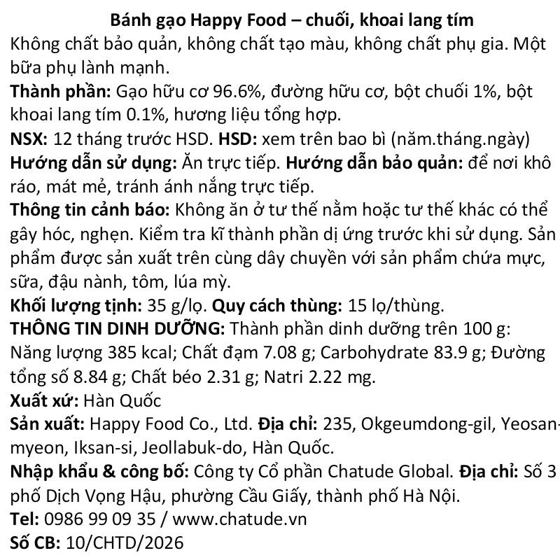Bánh gạo bi tan ăn dặm Happy Food Organic vị chuối và khoai lang tím lon 40g (từ 7 tháng) 5