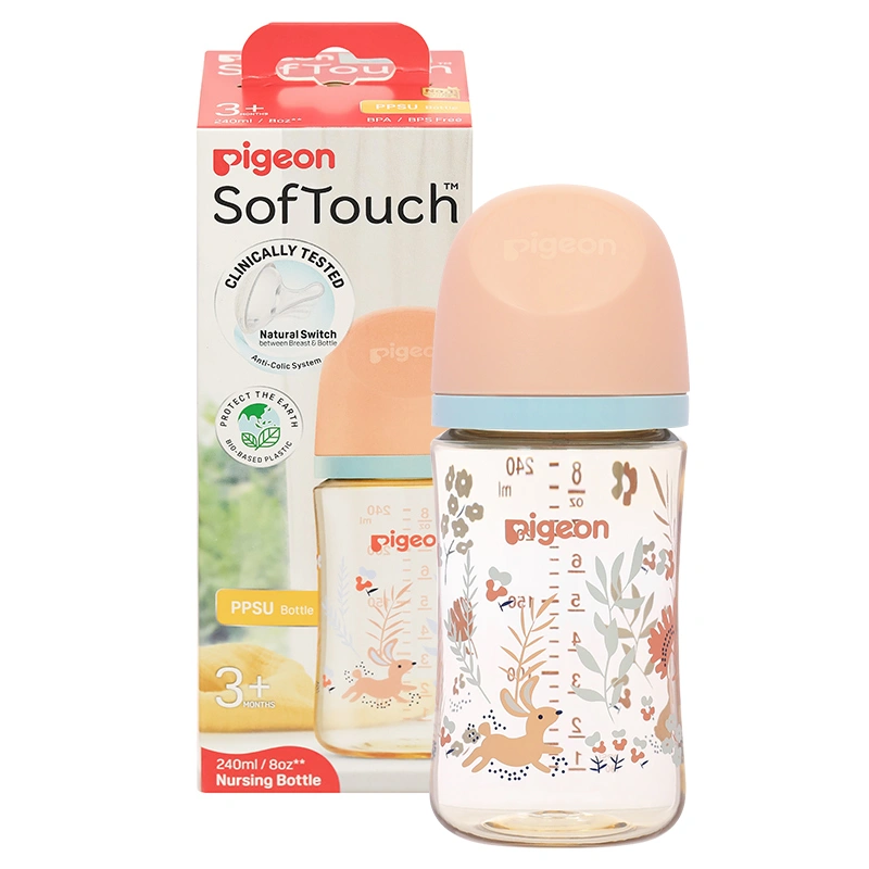Bình sữa nhựa PPSU Pigeon Softouch Baby-Friendly World cổ rộng 240 ml - Thỏ hồng (từ 3 tháng) 9