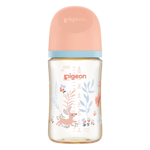 Bình sữa cổ rộng Pigeon Softouch Baby-Friendly World - Thỏ hồng