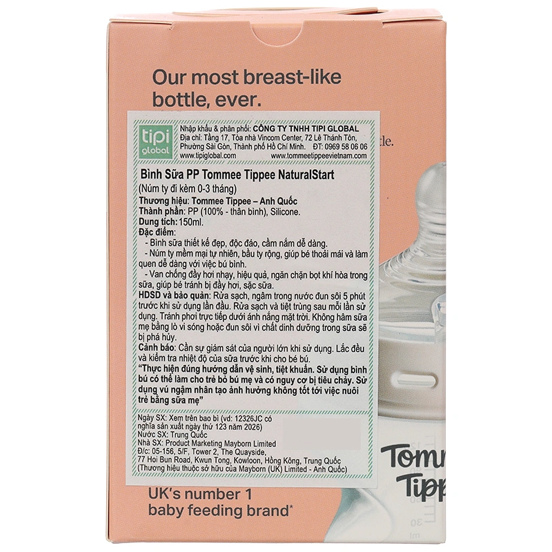 Bình sữa nhựa PP Tommee Tippee Natural Start cổ rộng 260 ml (3 - 6 tháng) - Mẫu mới 27