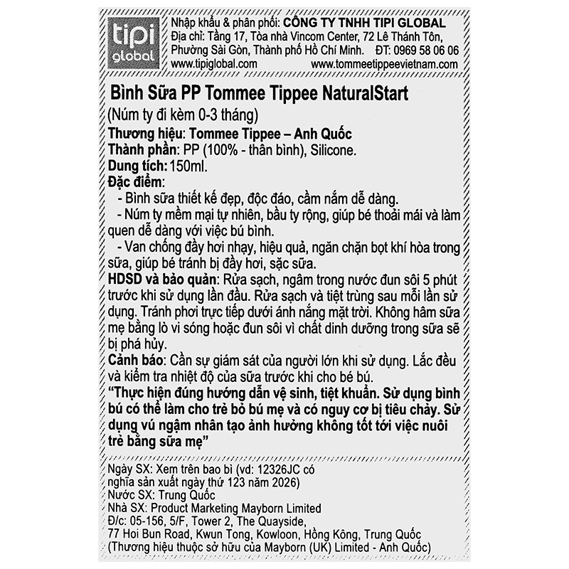 Bình sữa nhựa PP Tommee Tippee Natural Start cổ rộng 260 ml (3 - 6 tháng) - Mẫu mới 28