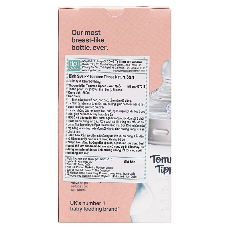 Bình sữa nhựa PP Tommee Tippee Natural Start cổ rộng 260 ml (3 - 6 tháng) - Mẫu mới 11