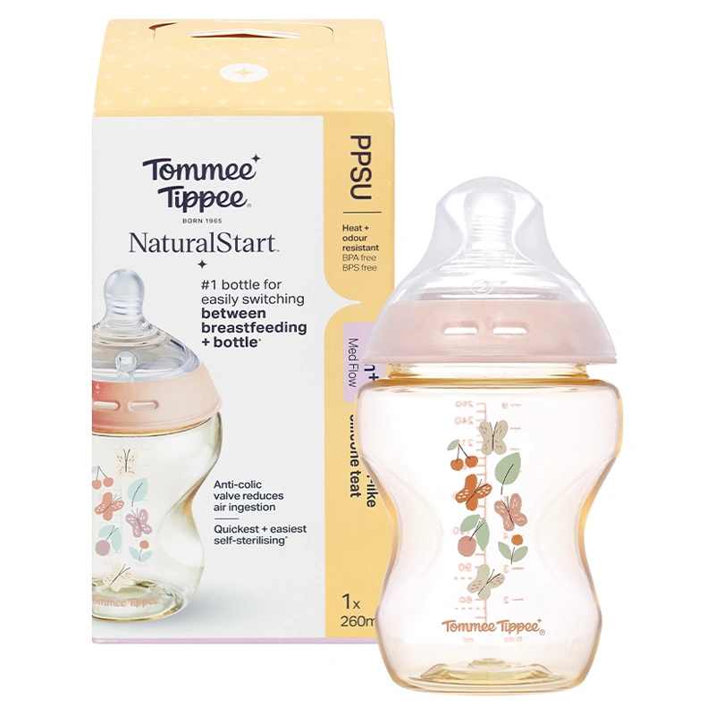 Bình sữa nhựa PPSU Tommee Tippee Natural Start cổ rộng 150 ml (0 - 3 tháng) - Họa tiết vàng 47