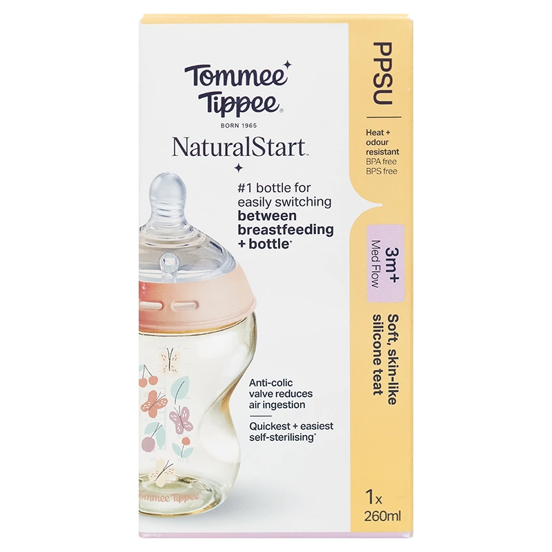 Bình sữa nhựa PPSU Tommee Tippee Natural Start cổ rộng 150 ml (0 - 3 tháng) - Họa tiết vàng 48