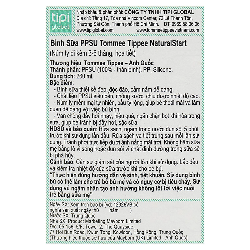 Bình sữa nhựa PPSU Tommee Tippee Natural Start cổ rộng 150 ml (0 - 3 tháng) - Họa tiết vàng 26