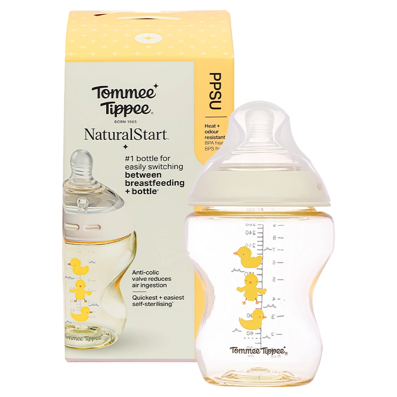 Bình sữa nhựa PPSU Tommee Tippee Natural Start cổ rộng 150 ml (0 - 3 tháng) - Họa tiết vàng 21