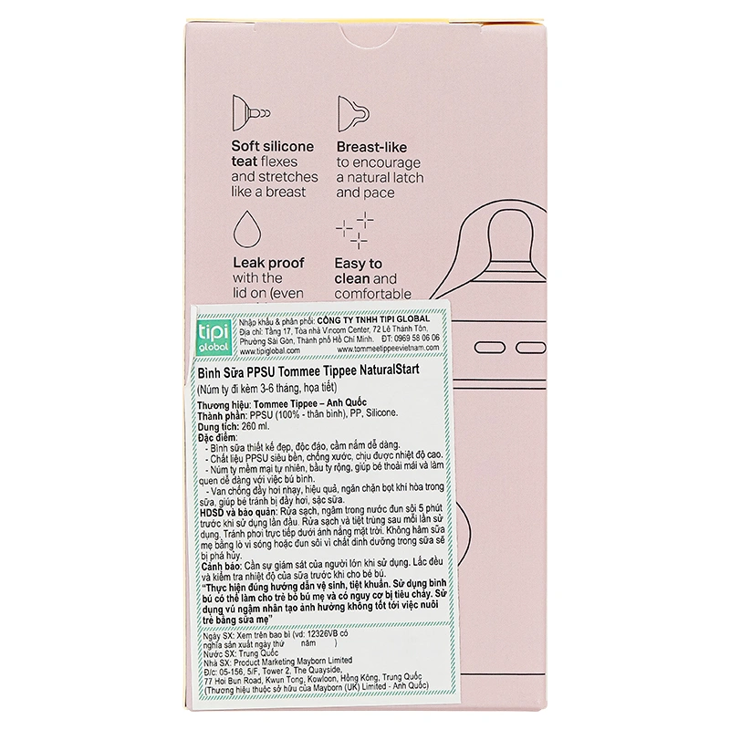 Bình sữa nhựa PPSU Tommee Tippee Natural Start cổ rộng 150 ml (0 - 3 tháng) - Họa tiết vàng 36