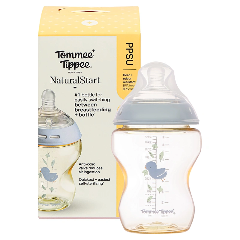 Bình sữa nhựa PPSU Tommee Tippee Natural Start cổ rộng 150 ml (0 - 3 tháng) - Họa tiết vàng 34