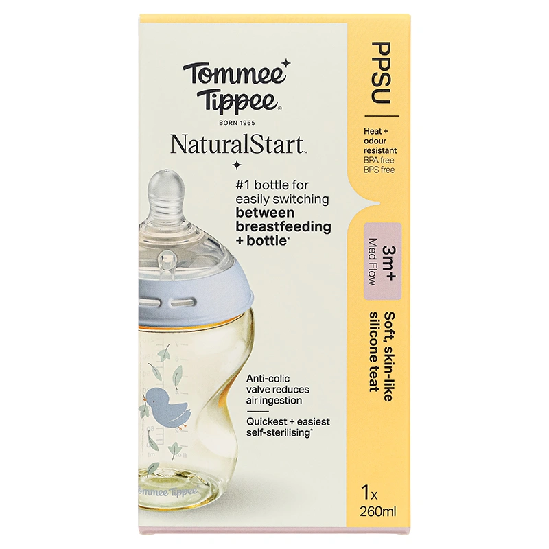 Bình sữa nhựa PPSU Tommee Tippee Natural Start cổ rộng 150 ml (0 - 3 tháng) - Họa tiết vàng 35