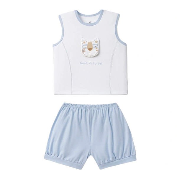 Bộ bé trai La Pomme cotton trắng xanh