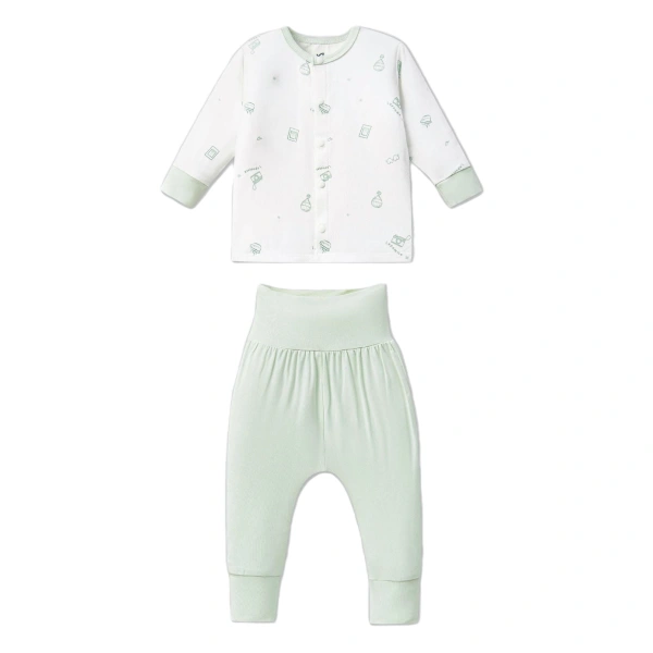 Bộ tay dài La Pomme sợi tre xanh mint - trắng