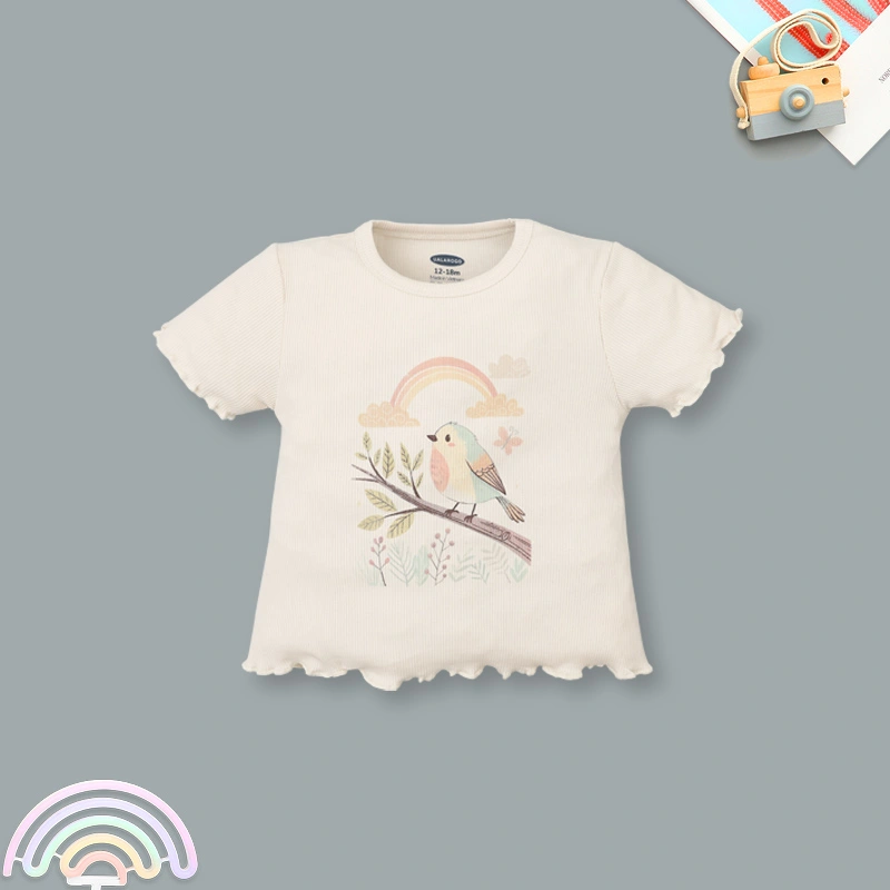 Bộ tay ngắn bé gái Ualarogo UR275 hình chú chim màu hồng nhạt 2