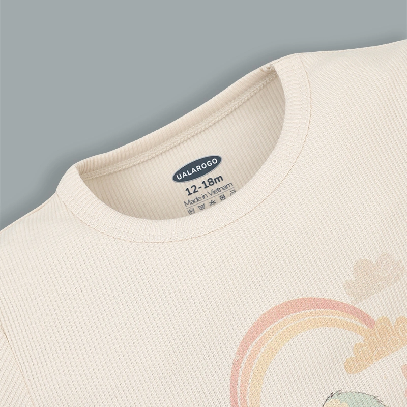 Bộ tay ngắn bé gái Ualarogo UR275 hình chú chim màu hồng nhạt 4