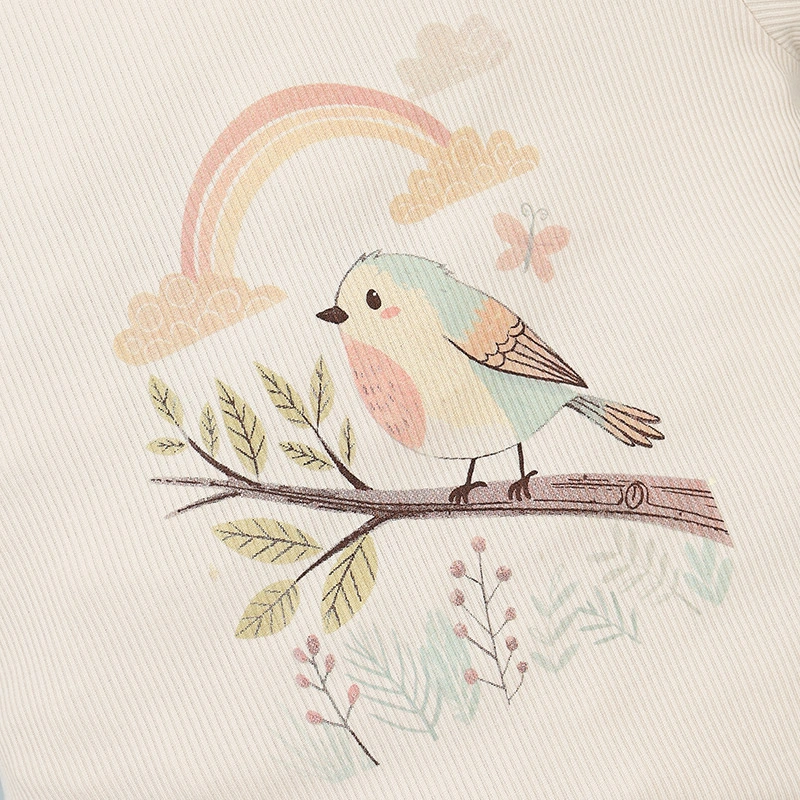 Bộ tay ngắn bé gái Ualarogo UR275 hình chú chim màu hồng nhạt 7