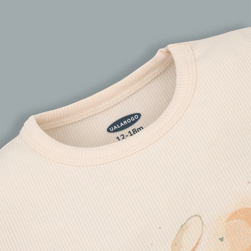 Bộ tay ngắn bé gái Ualarogo UR275 hình chú chim màu hồng nhạt 15