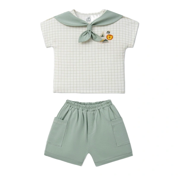 Bộ bé trai La Pomme bamboo trắng xanh