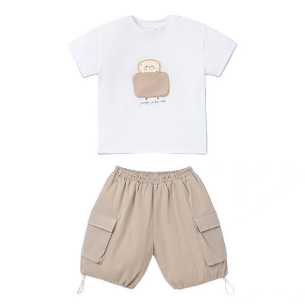 Bộ bé trai La Pomme cotton trắng - be