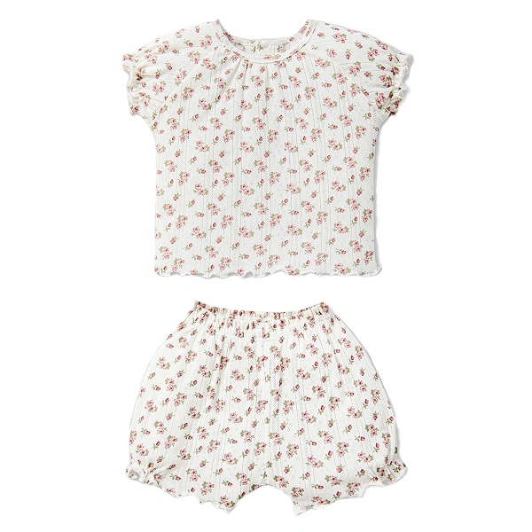 Bộ tay ngắn bé gái La Pomme cotton kem