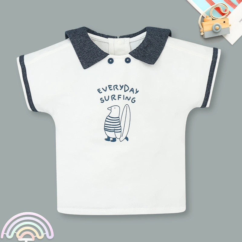 Bộ tay ngắn bé trai La Pomme phối quần kẻ bé yêu thanh lịch màu trắng - xanh dương 3