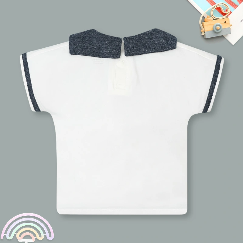 Bộ tay ngắn bé trai La Pomme phối quần kẻ bé yêu thanh lịch màu trắng - xanh dương 4