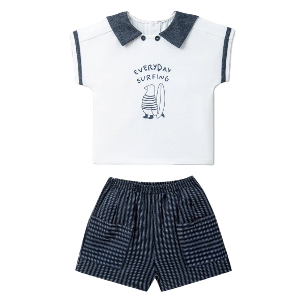 Bộ bé trai La Pomme bamboo trắng - xanh dương