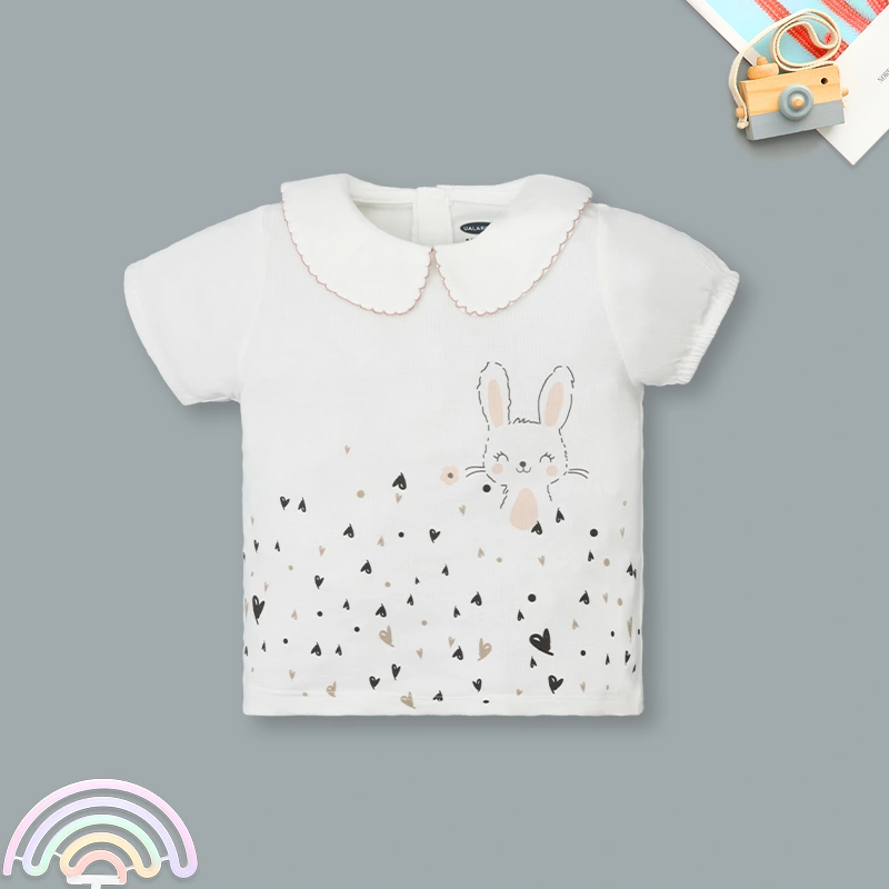 Bộ tay ngắn bé gái Ualarogo UR492 cổ cách điệu màu xám 14