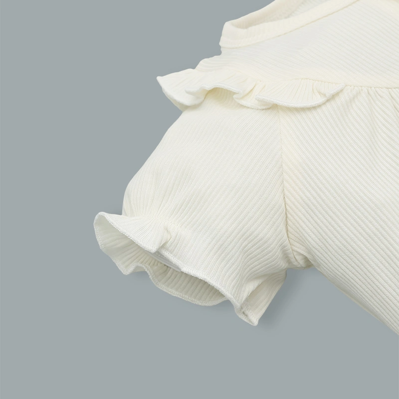 Bodysuit tay ngắn La Pomme bèo nhún tiểu thư điệu đà màu kem 4