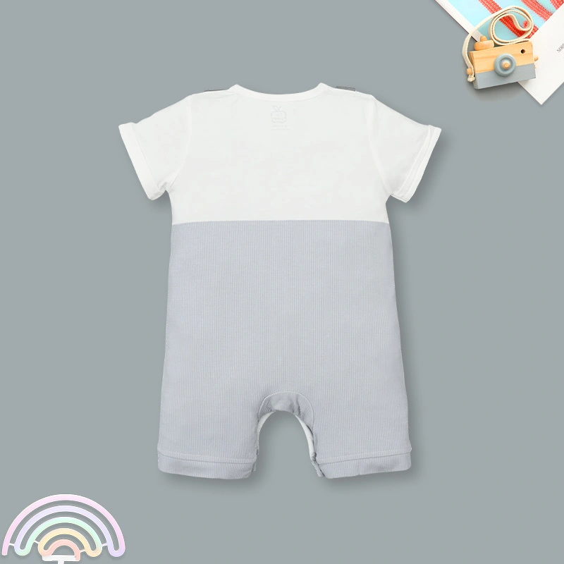 Bodysuit tay ngắn La Pomme giả yếm cún bông lém lỉnh màu trắng xám 3