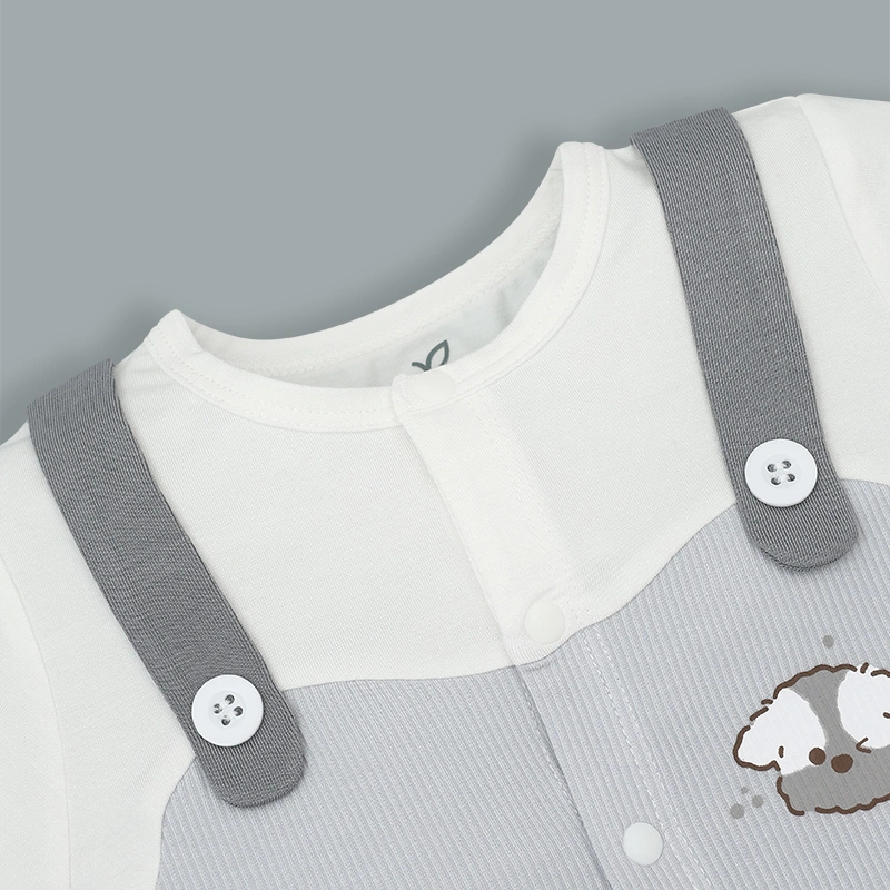 Bodysuit tay ngắn La Pomme giả yếm cún bông lém lỉnh màu trắng xám 4