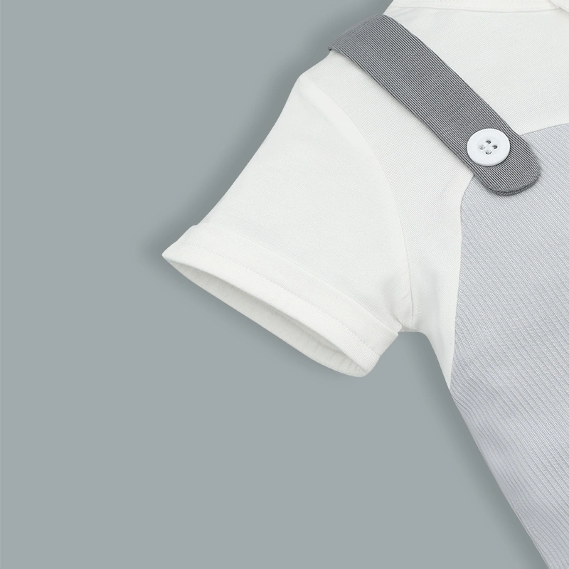 Bodysuit tay ngắn La Pomme giả yếm cún bông lém lỉnh màu trắng xám 5