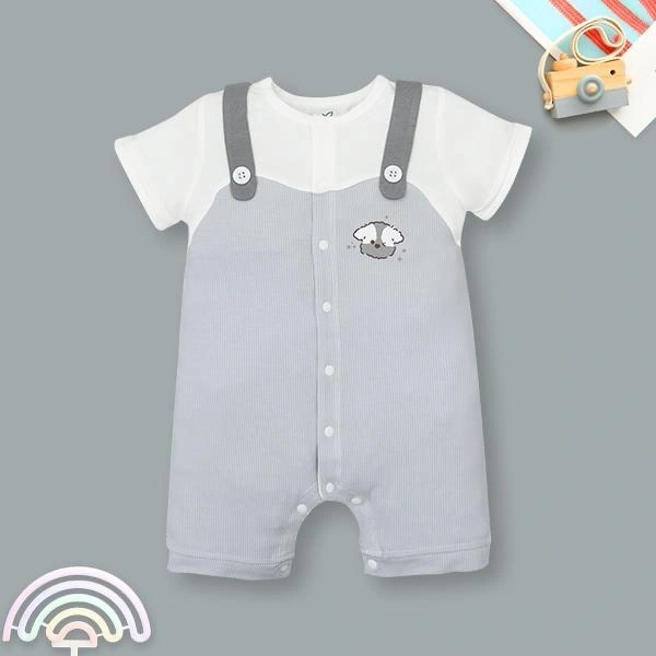 Bodysuit tay ngắn La Pomme giả yếm cún bông lém lỉnh màu trắng xám 1