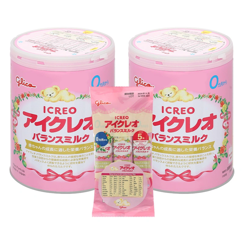 Combo 2 hộp sữa bột Glico Icreo số 0 800g (0 - 12 tháng) - kèm 5 thanh số 0 5