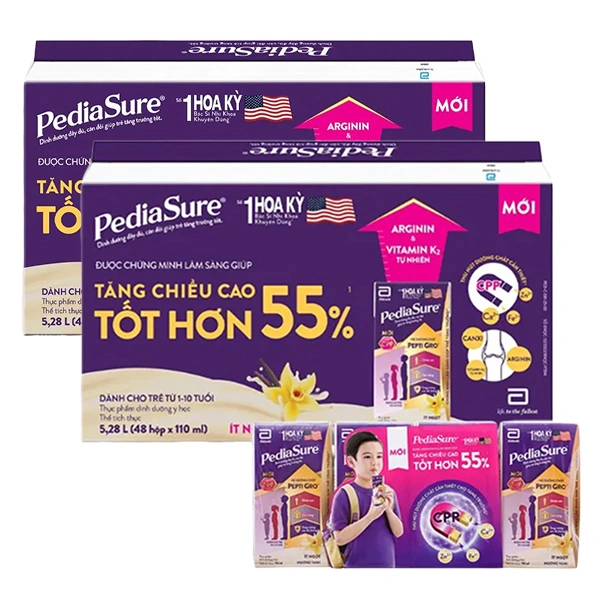 Combo 2 thùng 48 hộp sữa pha sẵn Abbott PediaSure hương vani 110 ml (1 - 10 tuổi) - Giao bao bì ngẫu nhiên 1