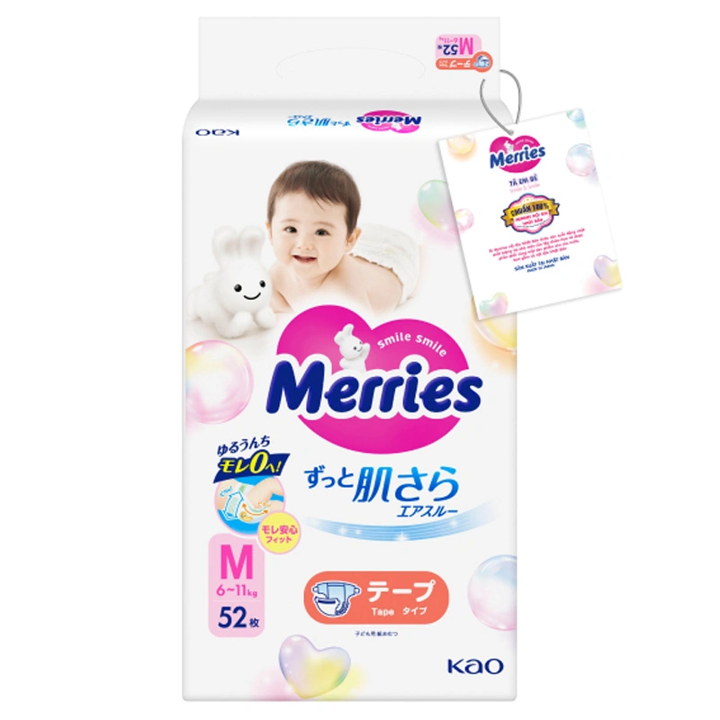 Tã dán Merries size M 52 miếng (6 - 11 kg) - Mẫu mới 15
