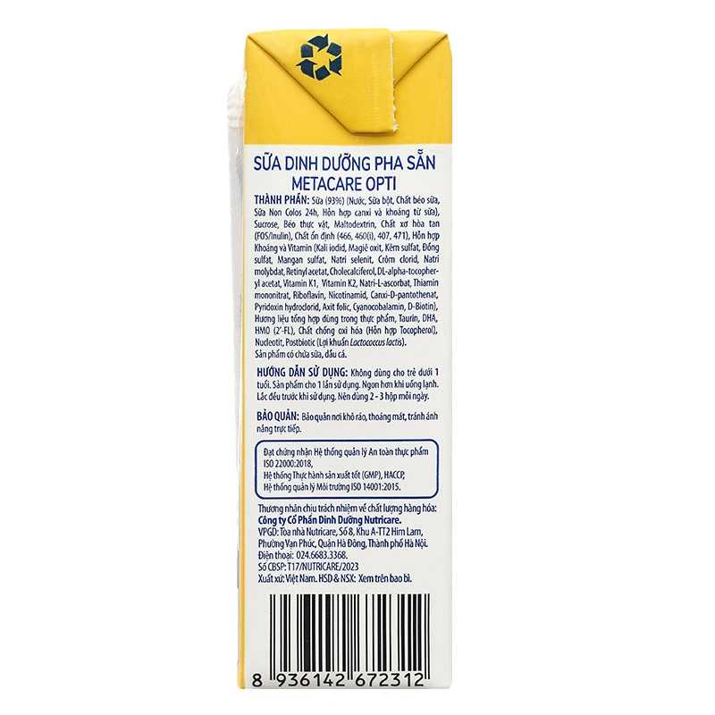 Thùng 48 hộp sữa pha sẵn MetaCare Opti 180 ml (từ 1 tuổi) 36