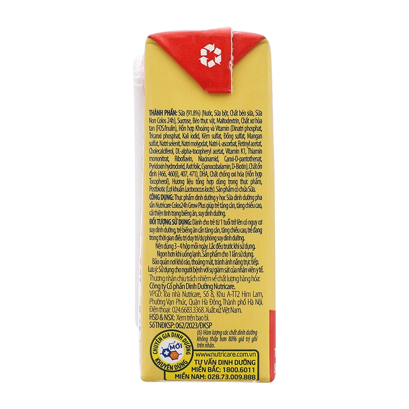 Lốc 4 hộp sữa pha sẵn Nutricare Colos 24h Grow Plus 110 ml (từ 1 tuổi) 40