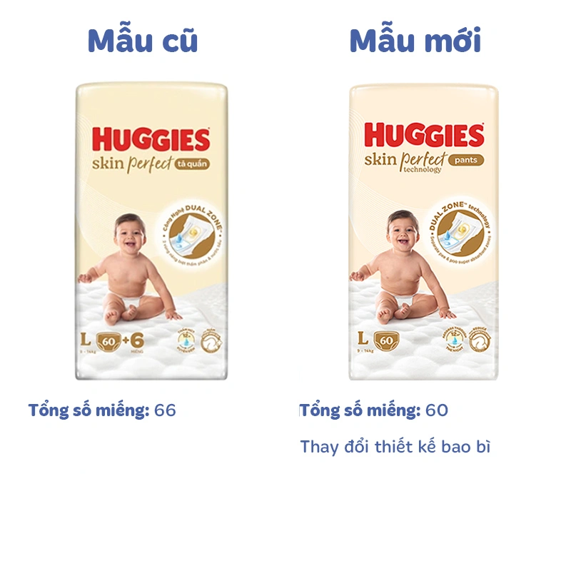 Combo 4 tã quần Huggies Skin Perfect size L 60 miếng/bịch (9 - 14 kg) - Giao bao bì cộng miếng ngẫu nhiên 2
